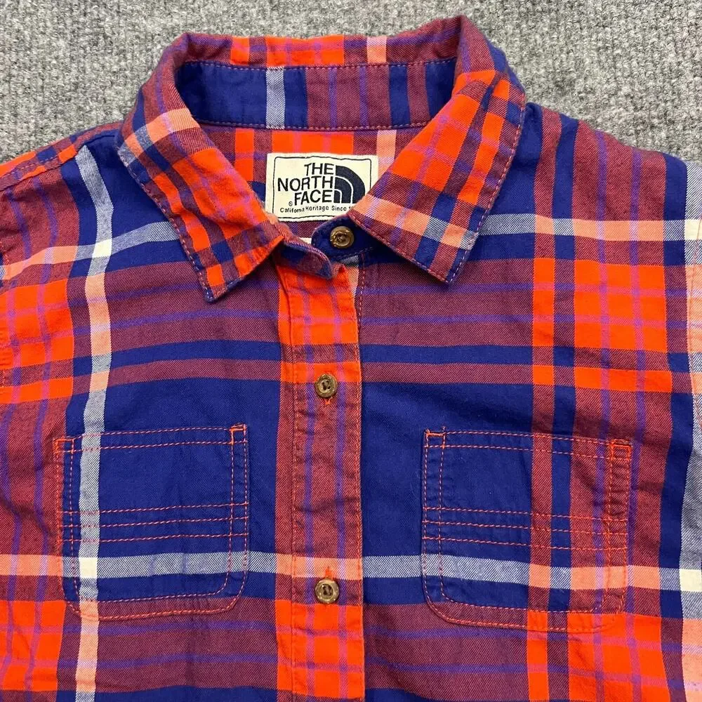 The North Face Flannel Shirt Womens XS Blue Red Plaid Cotton Collared Button-Up - Picture 3 of 11